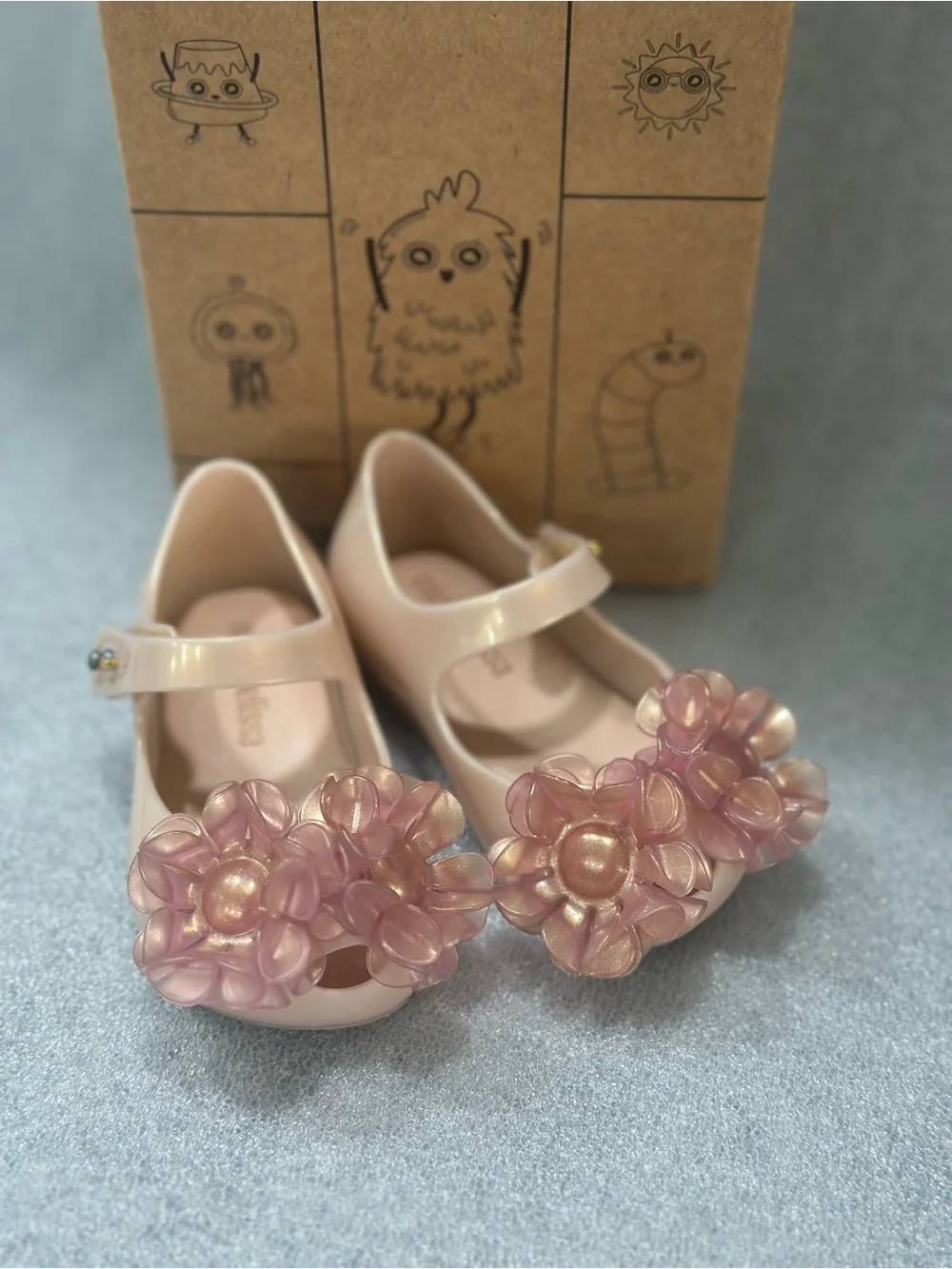 Mini Melissa Blush Pink Jelly Mary Janes with Flower Appliqués